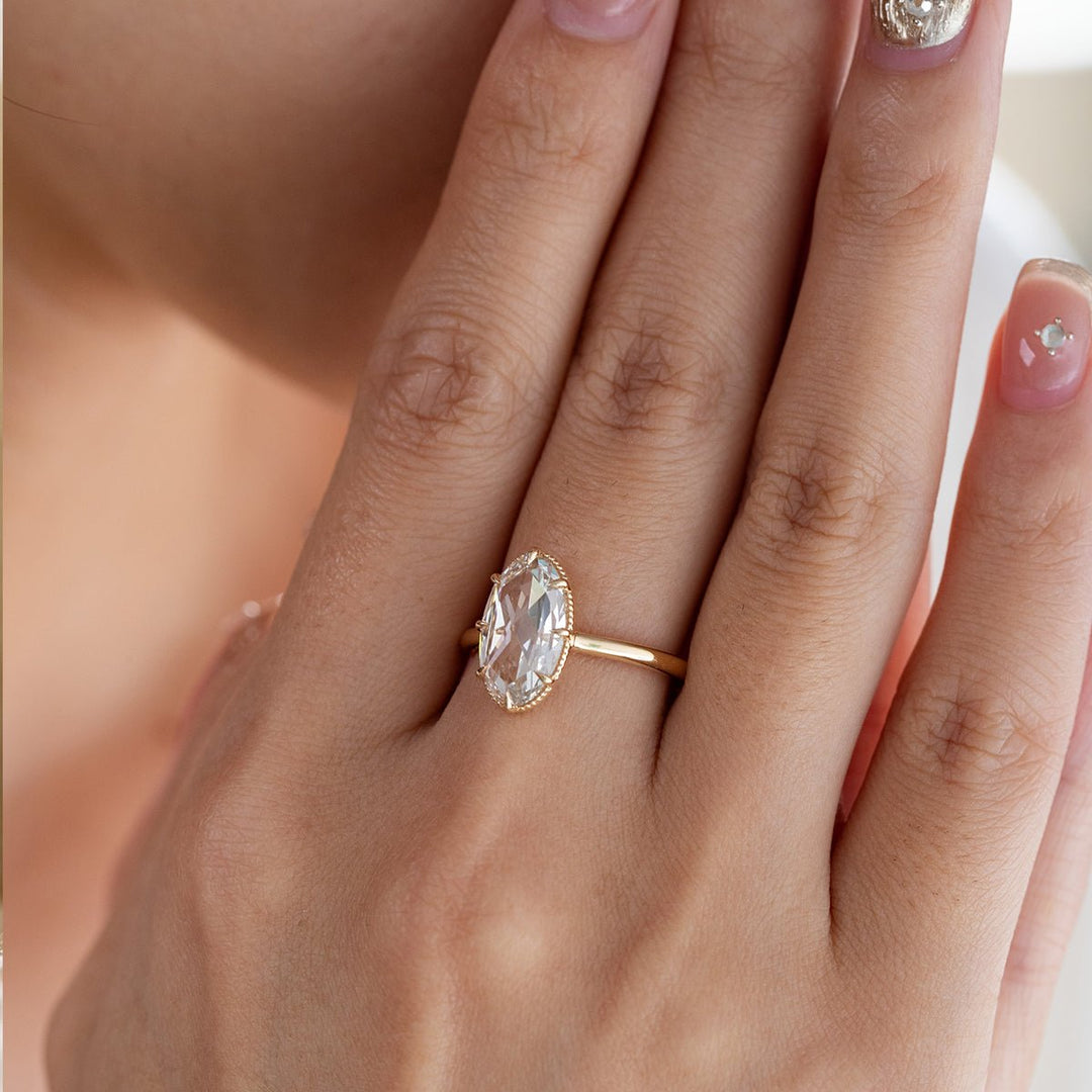Lab grown diamond engagement ring in 18k white gold, an oval solitaire engagement ring
