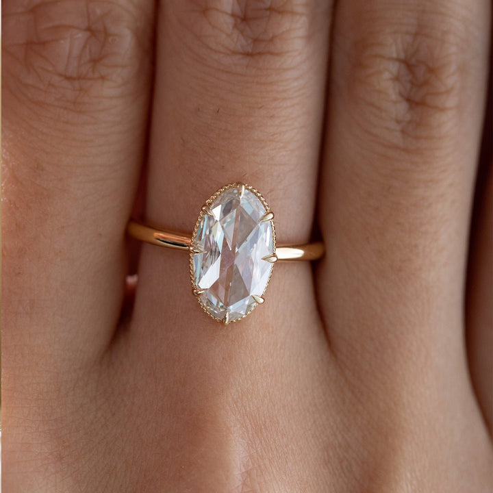 2.0CT-3.0CT Elongated Oval Rose-Cut Lab Diamond Solitaire Ring — oval solitaire engagement ring