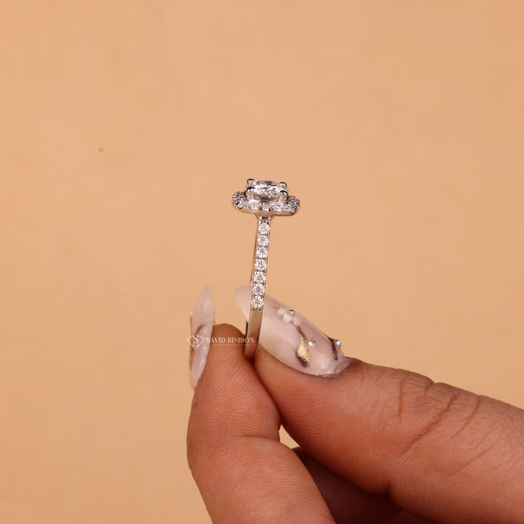14k Gold Halo Ring, 18k Gold Moissanite, White Gold Halo Ring, Yellow Gold Round Halo, Rose Gold Bridal Ring, 