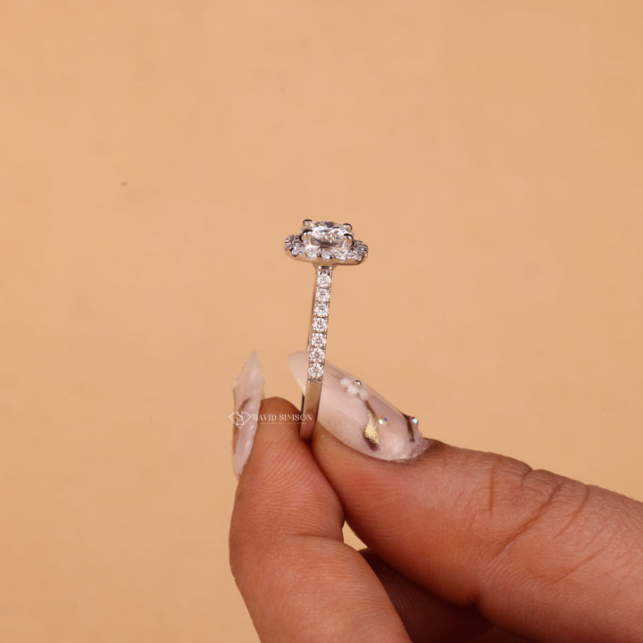 14k Gold Halo Ring, 18k Gold Moissanite, White Gold Halo Ring, Yellow Gold Round Halo, Rose Gold Bridal Ring, 