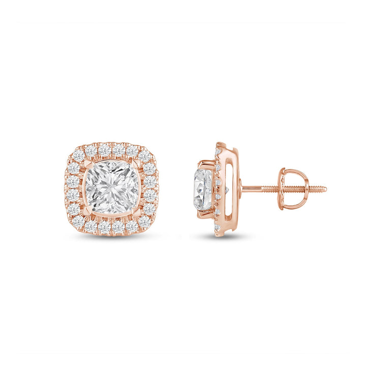 Cushion Cut Halo Moissanite Diamond Stud Earrings for Her