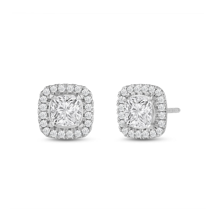 Cushion Cut Halo Moissanite Diamond Stud Earrings for Her