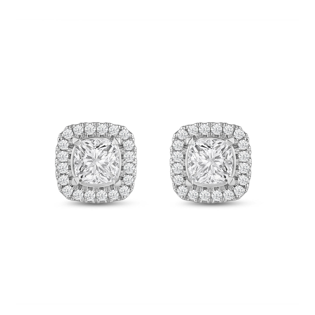 Cushion Cut Halo Moissanite Diamond Stud Earrings for Her