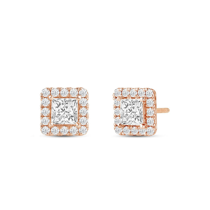 Princess Cut Moissanite Diamond Halo Stud Earrings for Her