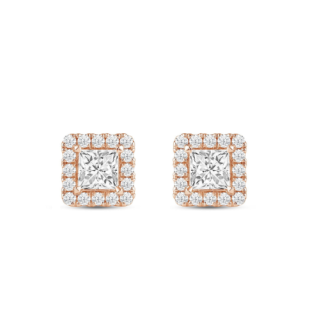 Princess Cut Moissanite Diamond Halo Stud Earrings for Her