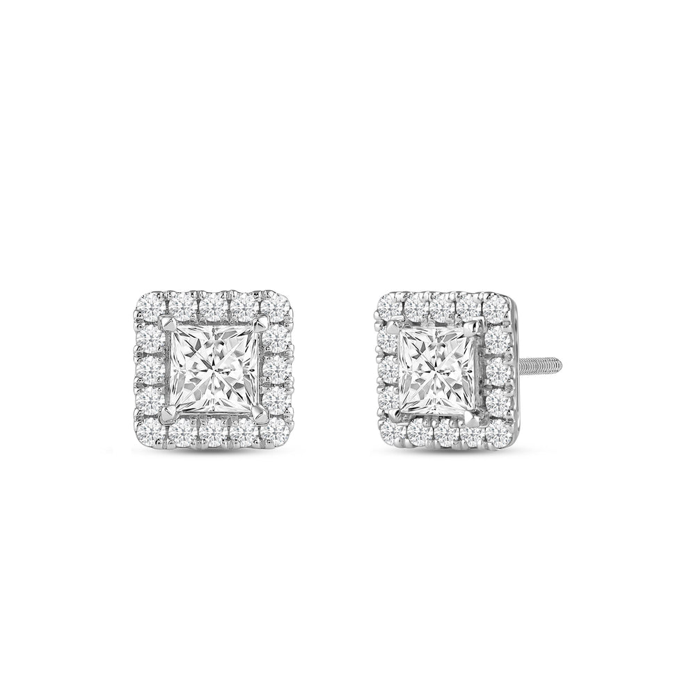 Princess Cut Moissanite Diamond Halo Stud Earrings for Her