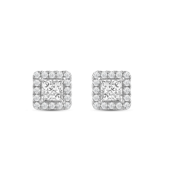 Princess Cut Moissanite Diamond Halo Stud Earrings for Her