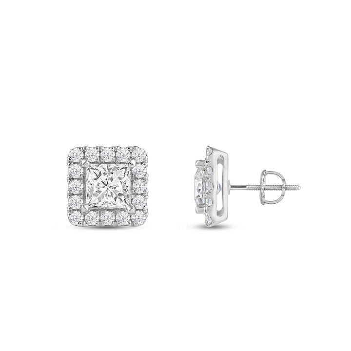 Princess Cut Moissanite Diamond Halo Stud Earrings for Her