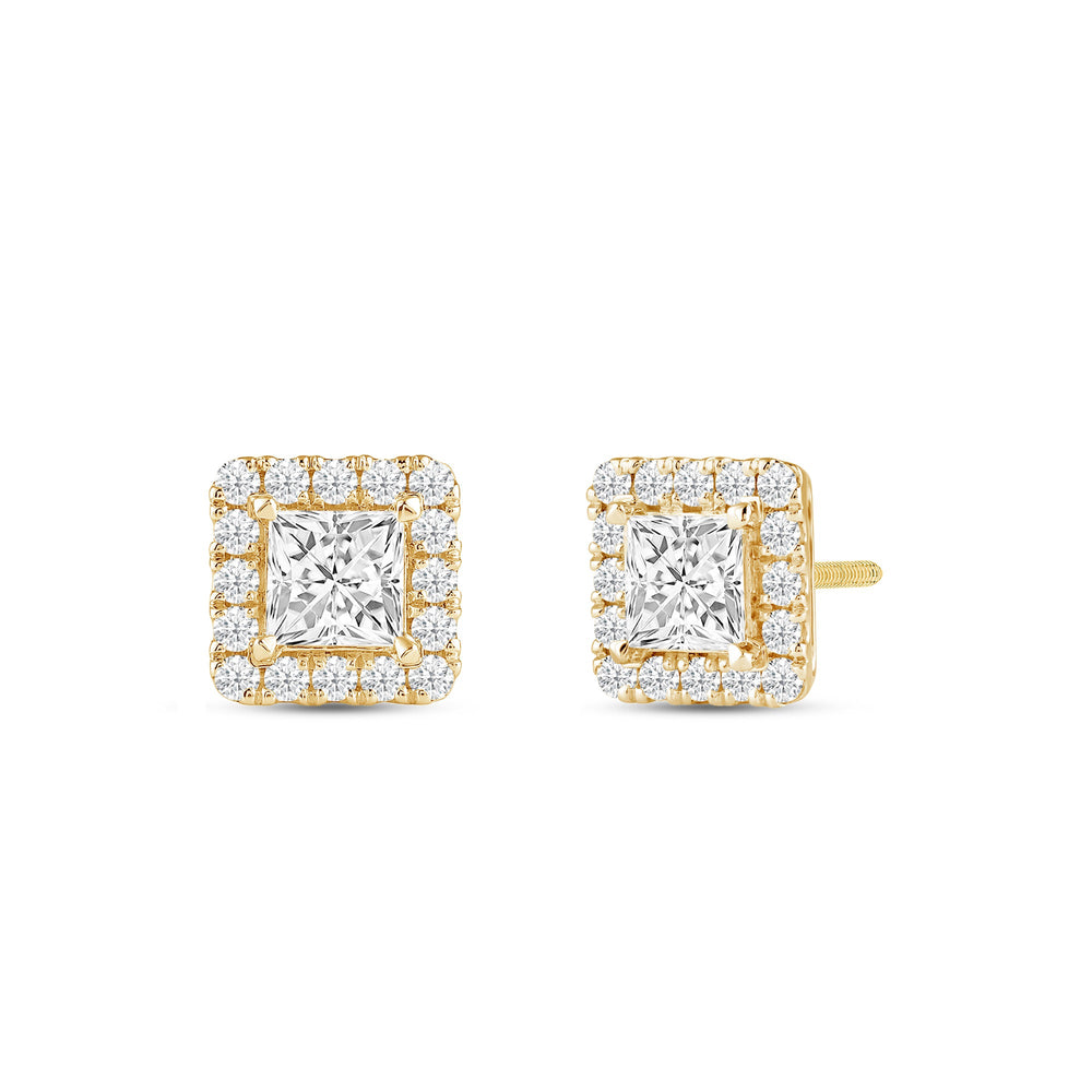 Princess Cut Moissanite Diamond Halo Stud Earrings for Her