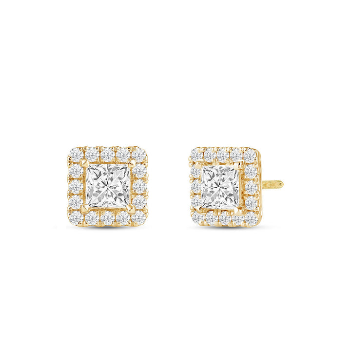 Princess Cut Moissanite Diamond Halo Stud Earrings for Her