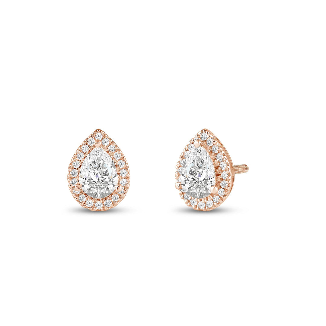 Pear Cut Moissanite Diamond Halo Stud Earrings for Women