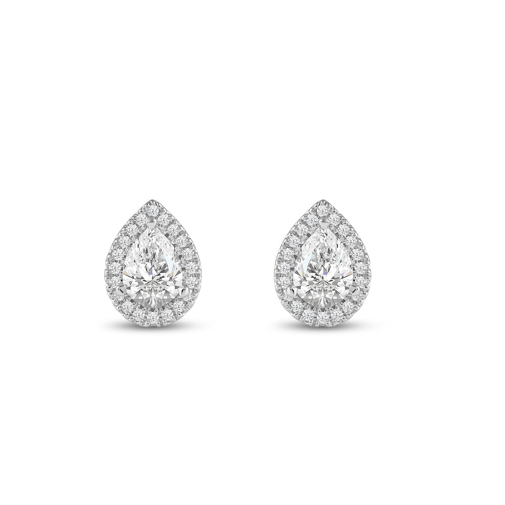 Pear Cut Moissanite Diamond Halo Stud Earrings for Women