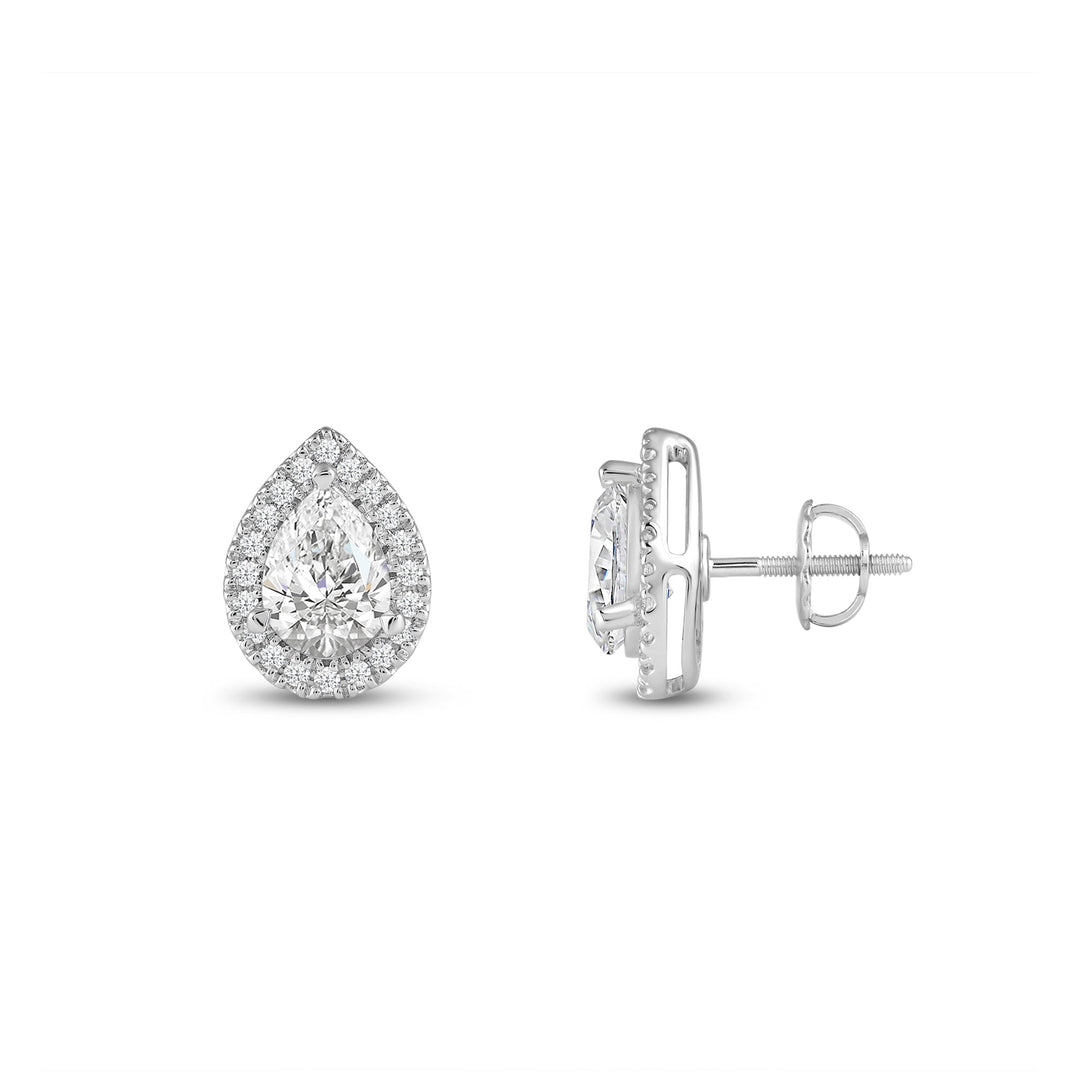 Pear Cut Moissanite Diamond Halo Stud Earrings for Women