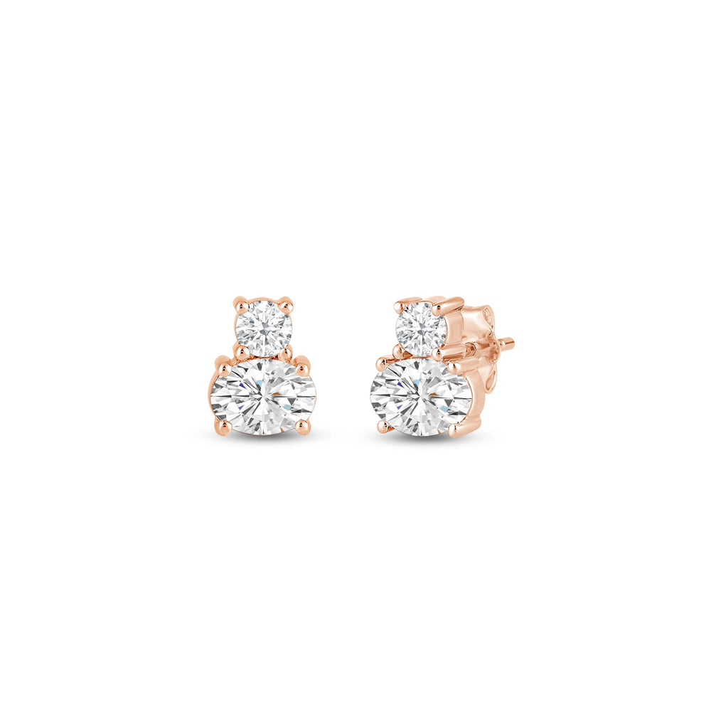 Round & Oval Cut Two Stone Moissanite Diamond Earrings for Women