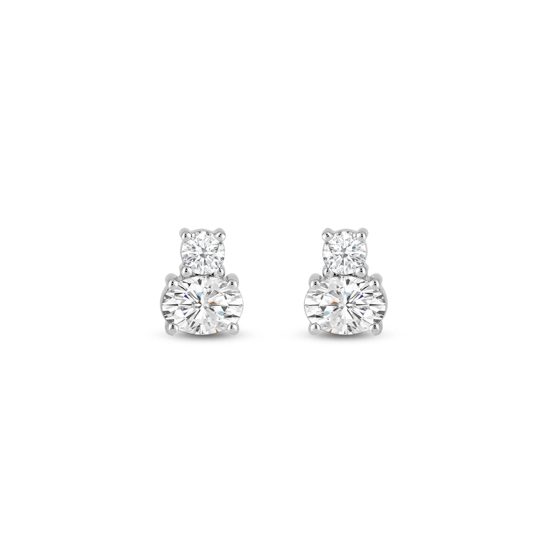 Round & Oval Cut Two Stone Moissanite Diamond Earrings for Women