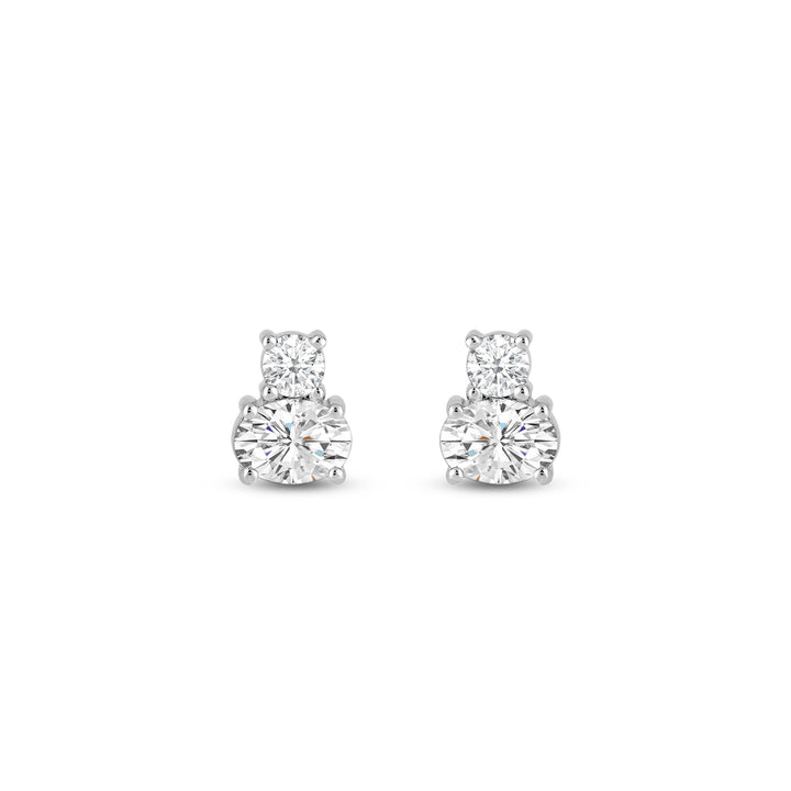 Round & Oval Cut Two Stone Moissanite Diamond Earrings for Women