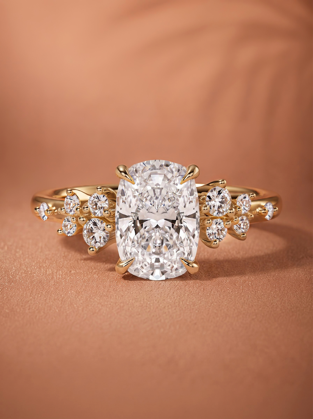 2.0CT-3.0CT Elongated Cushion Lab Grown Diamond Round Cluster Engagement Ring