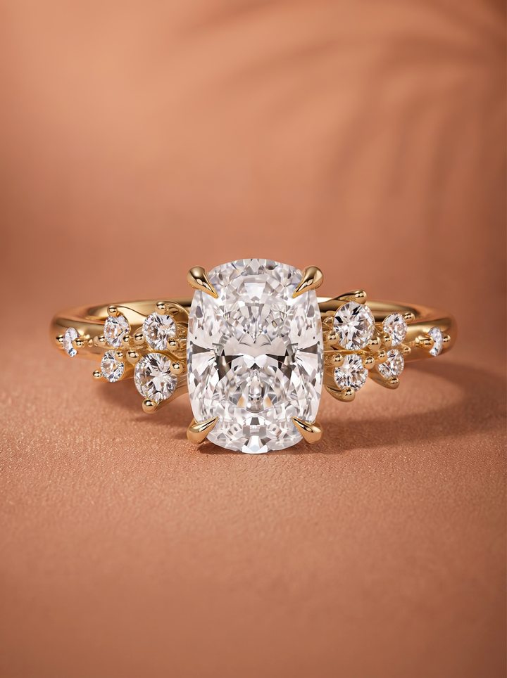 2.0CT-3.0CT Elongated Cushion Lab Grown Diamond Round Cluster Engagement Ring