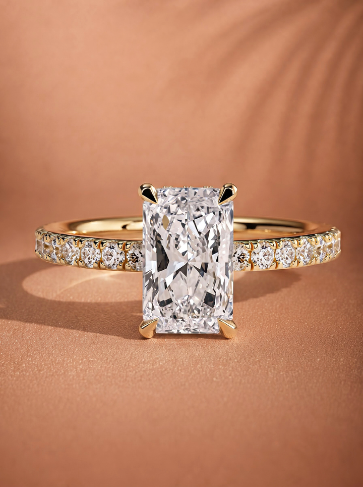 2.0CT to 3.0CT Radiant Lab Grown Diamond Hidden Halo Pave Engagement Ring