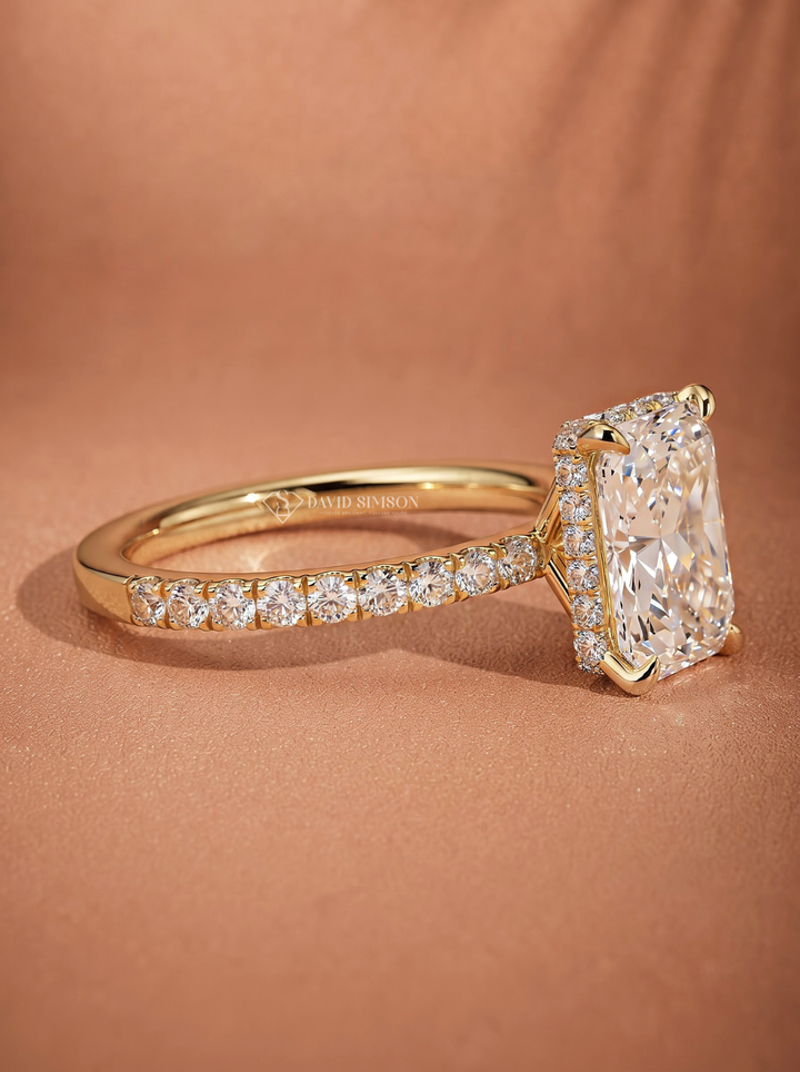 2.0CT to 3.0CT Radiant Lab Grown Diamond Hidden Halo Pave Engagement Ring