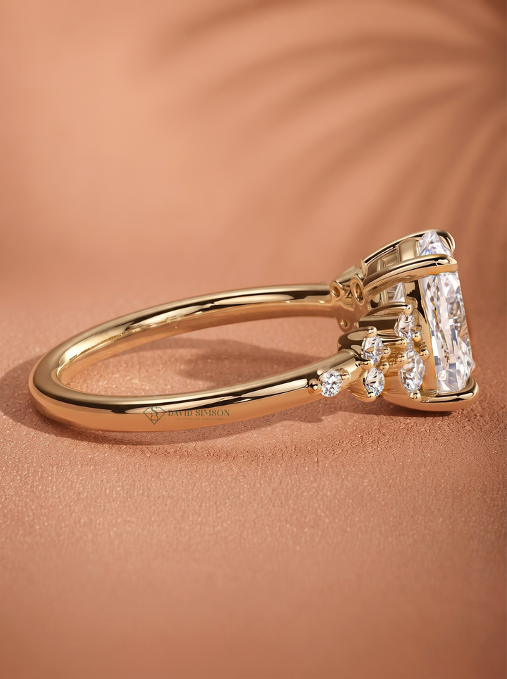 2.0CT-3.0CT Elongated Cushion Lab Grown Diamond Round Cluster Engagement Ring