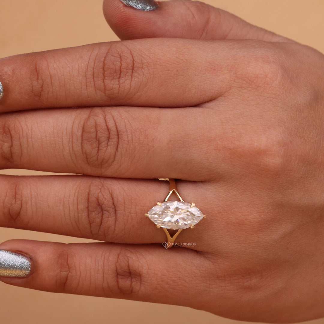 Lab Grown Moissanite Ring
14K Gold Marquise Ring
18K Gold Split Shank
