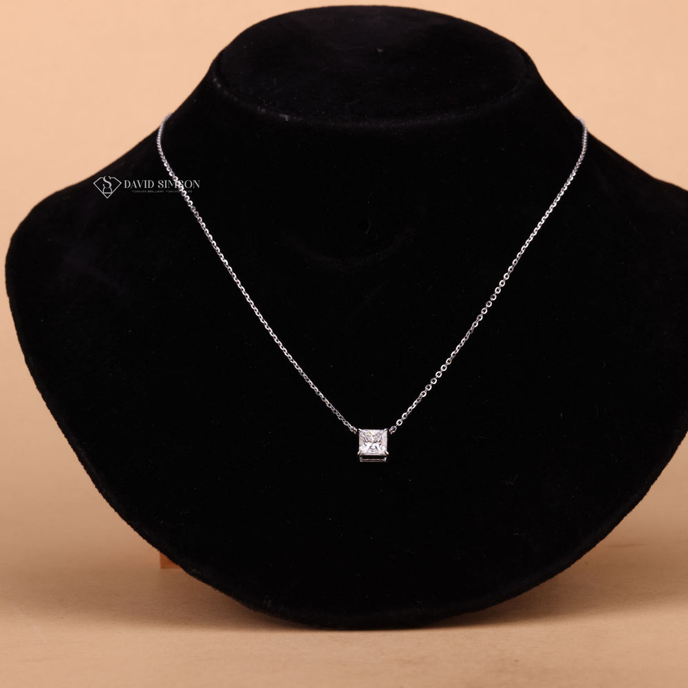 Square Diamond Pendant
Lab Diamond Necklace
18 Karat White Gold
Princess Cut Jewelry
Solitaire Pendant Necklace
