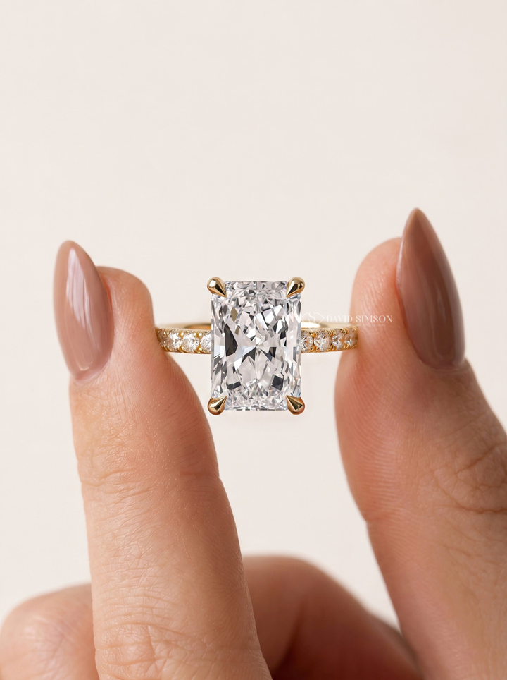 2.0CT to 3.0CT Radiant Lab Grown Diamond Hidden Halo Pave Engagement Ring