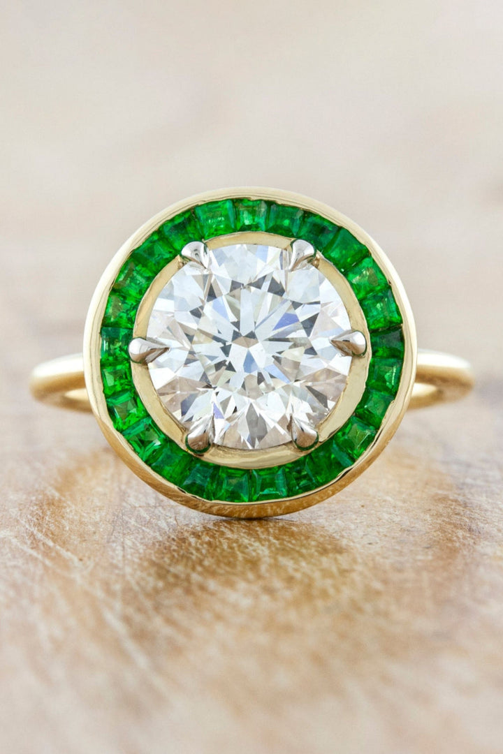4.0CT Round Diamond with Emerald Halo Diamond Olivia Wilde Engagement Ring