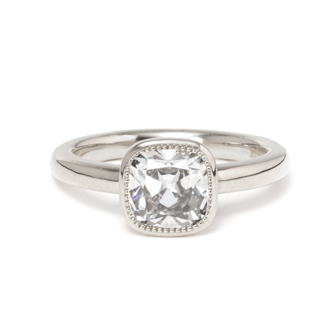 1.50ct-2.50ct Cushion Cut Diamond Bezel Solitaire Unique Engagement Ring
