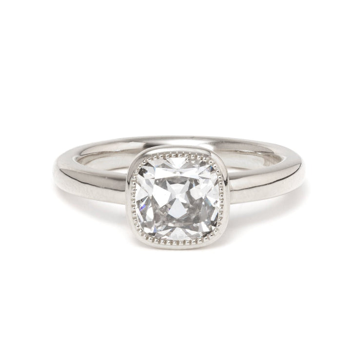1.50ct-2.50ct Cushion Cut Diamond Bezel Solitaire Unique Engagement Ring