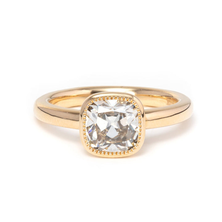1.50ct-2.50ct Cushion Cut Diamond Bezel Solitaire Unique Engagement Ring
