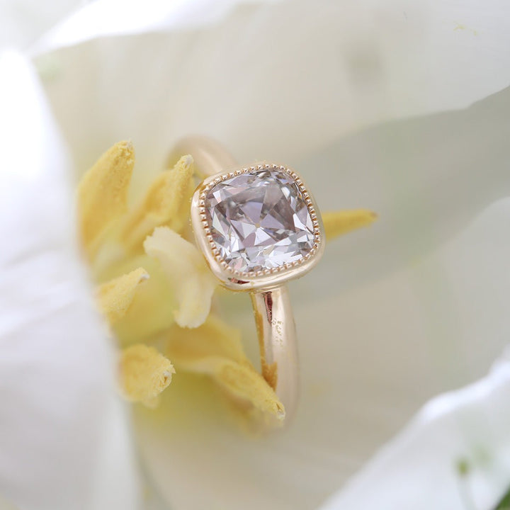 1.50ct-2.50ct Cushion Cut Diamond Bezel Solitaire Unique Engagement Ring