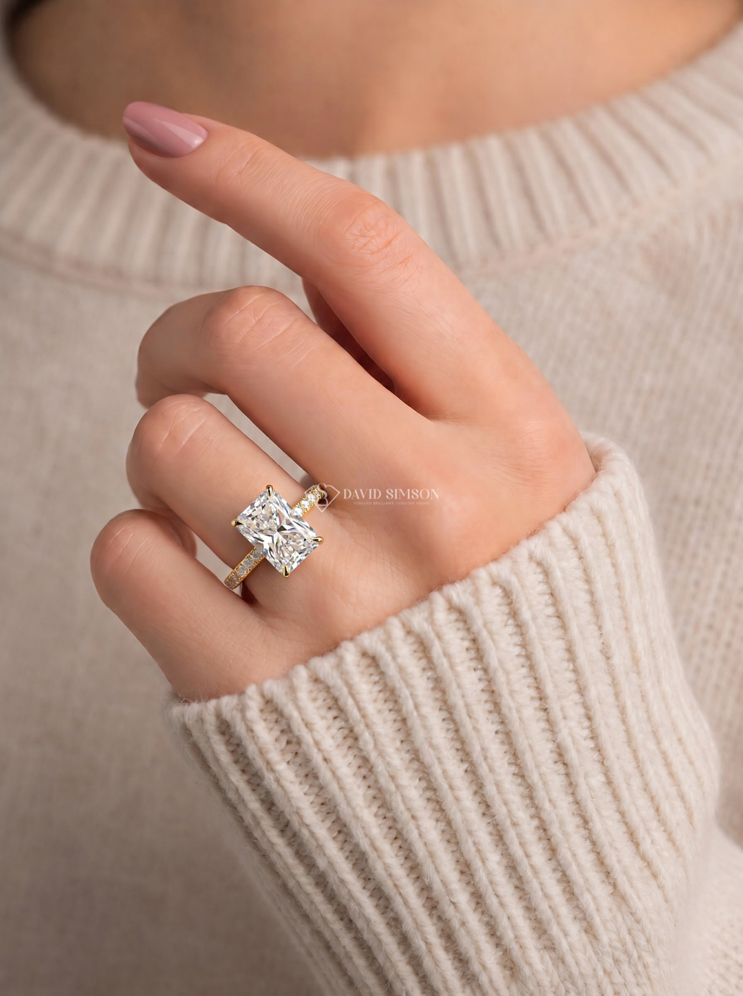 2.0CT to 3.0CT Radiant Lab Grown Diamond Hidden Halo Pave Engagement Ring