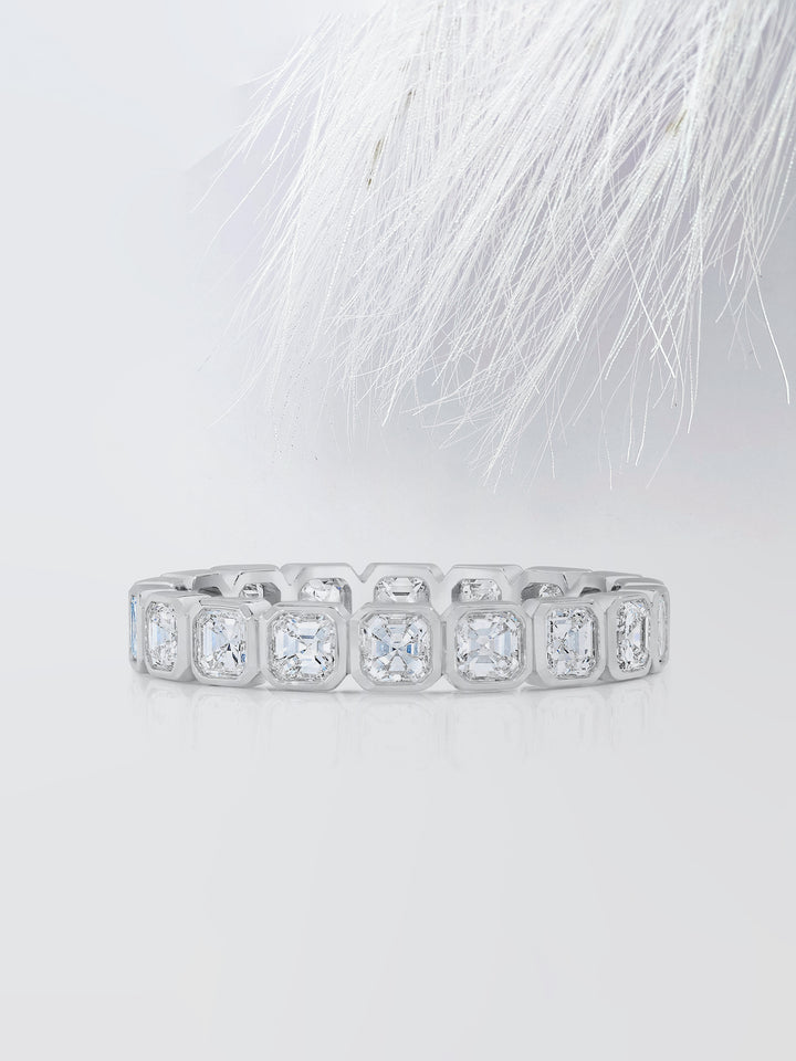 Asscher Cut Moissanite Bezel Set Eternity Diamond Wedding Band