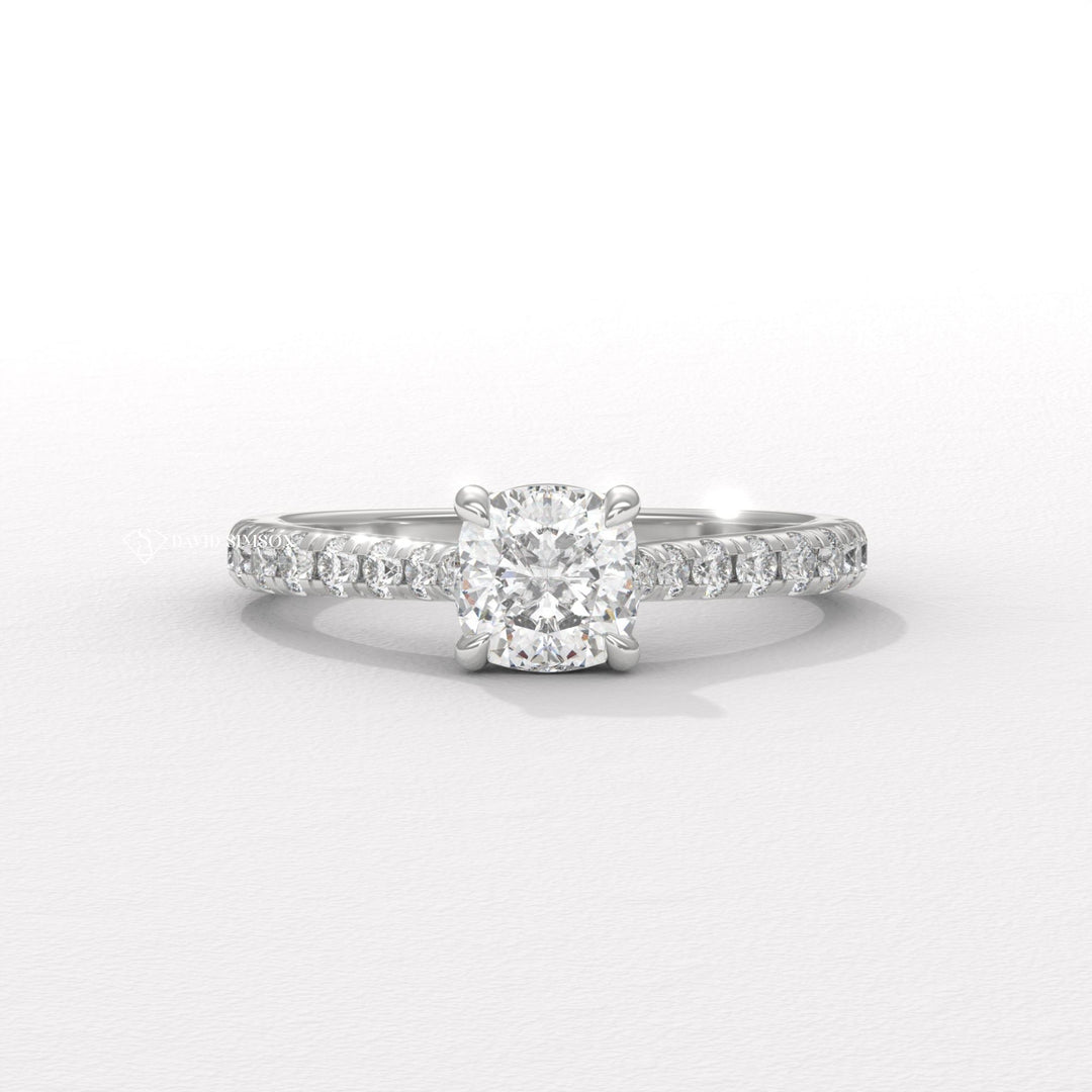 1.0CT-2.0CT Cushion Moissanite Diamond Pave Engagement Ring
