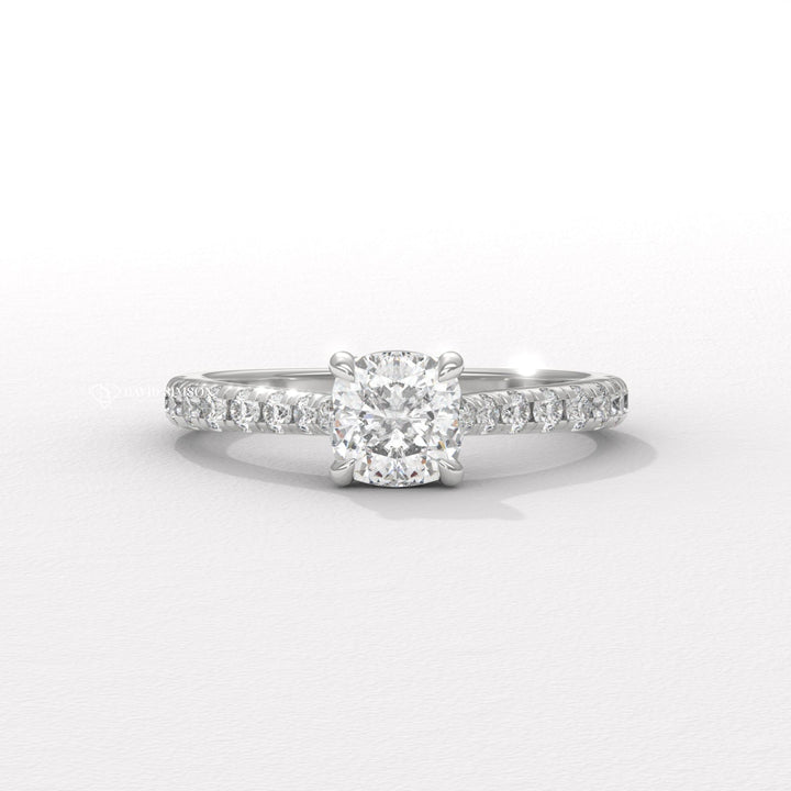 1.0CT-2.0CT Cushion Moissanite Diamond Pave Engagement Ring
