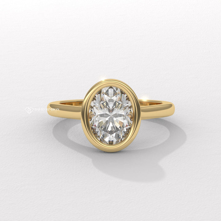 2.0CT-3.0CT Bezel Set Oval Moissanite Diamond Engagement Ring