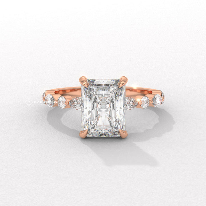 3.50CT-4.50CT Radiant Moissanite Diamond Marquise Pave Engagement Ring