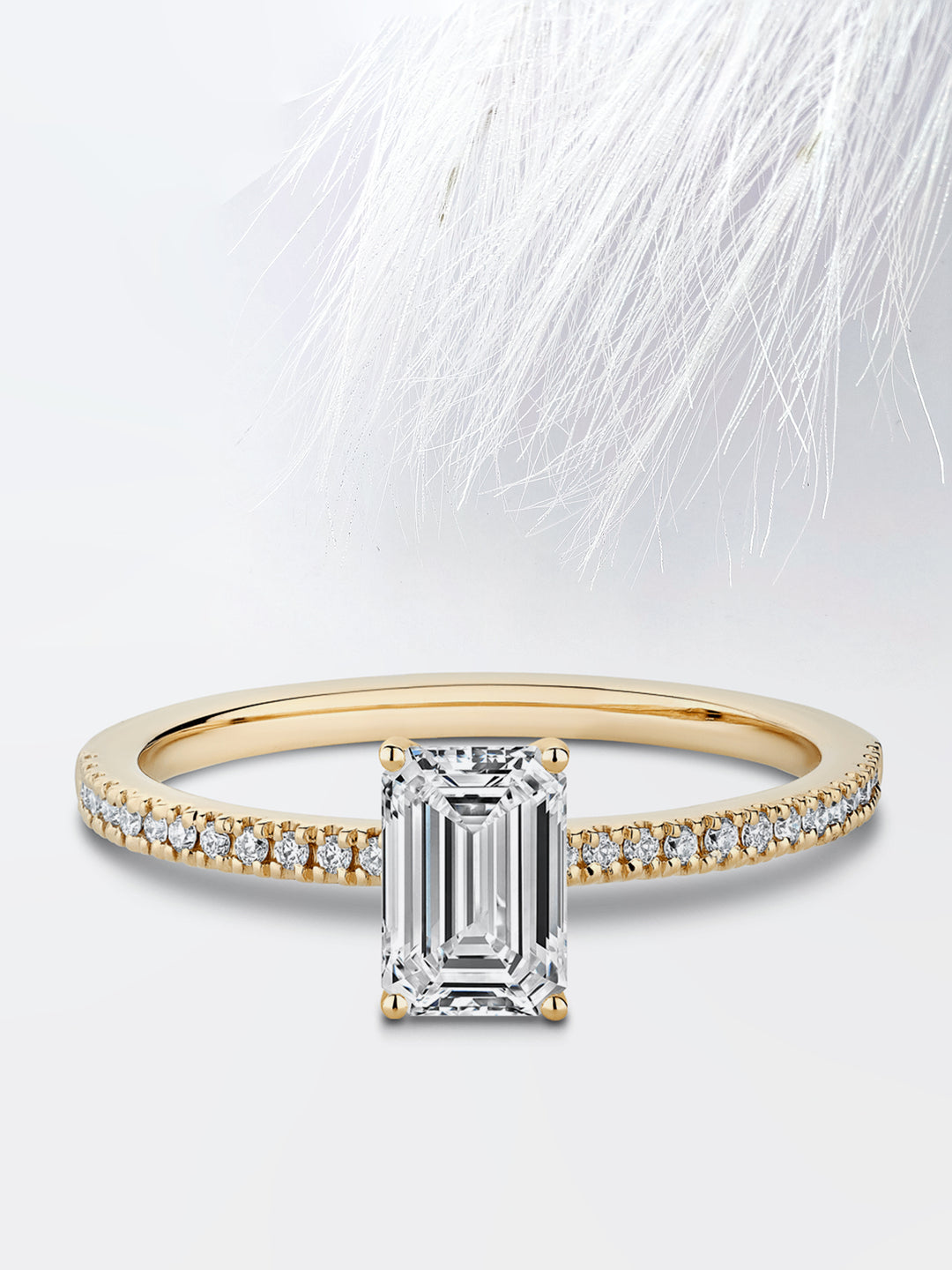 0.75CT Emerald Cut Pave Moissanite Diamond Engagement Ring