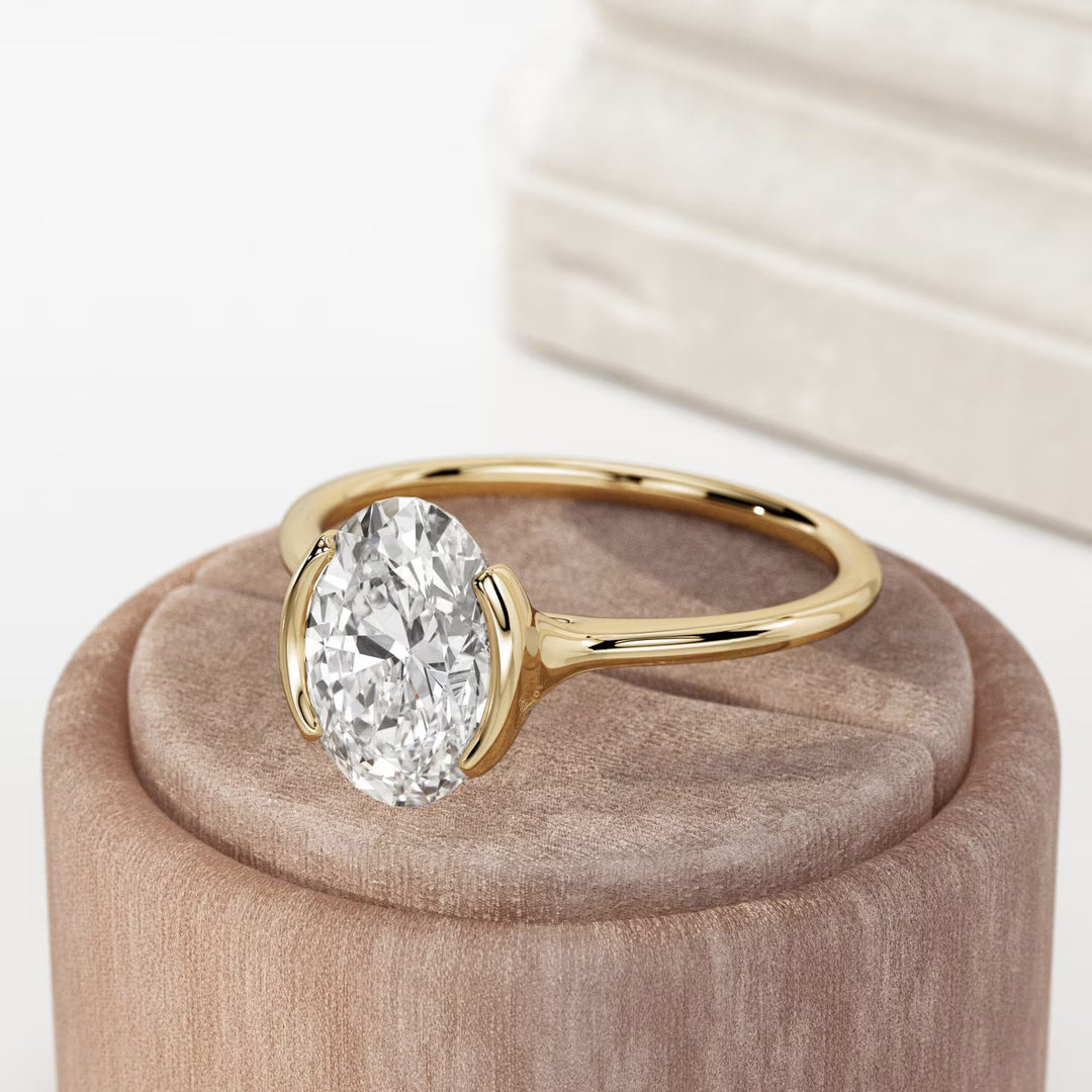 Bezel Ring Oval Diamond Half Bezel Oval Cut Diamond North South