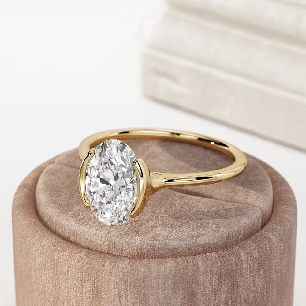 2.0CT Half Bezel Oval Cut Diamond North South Engagement Ring