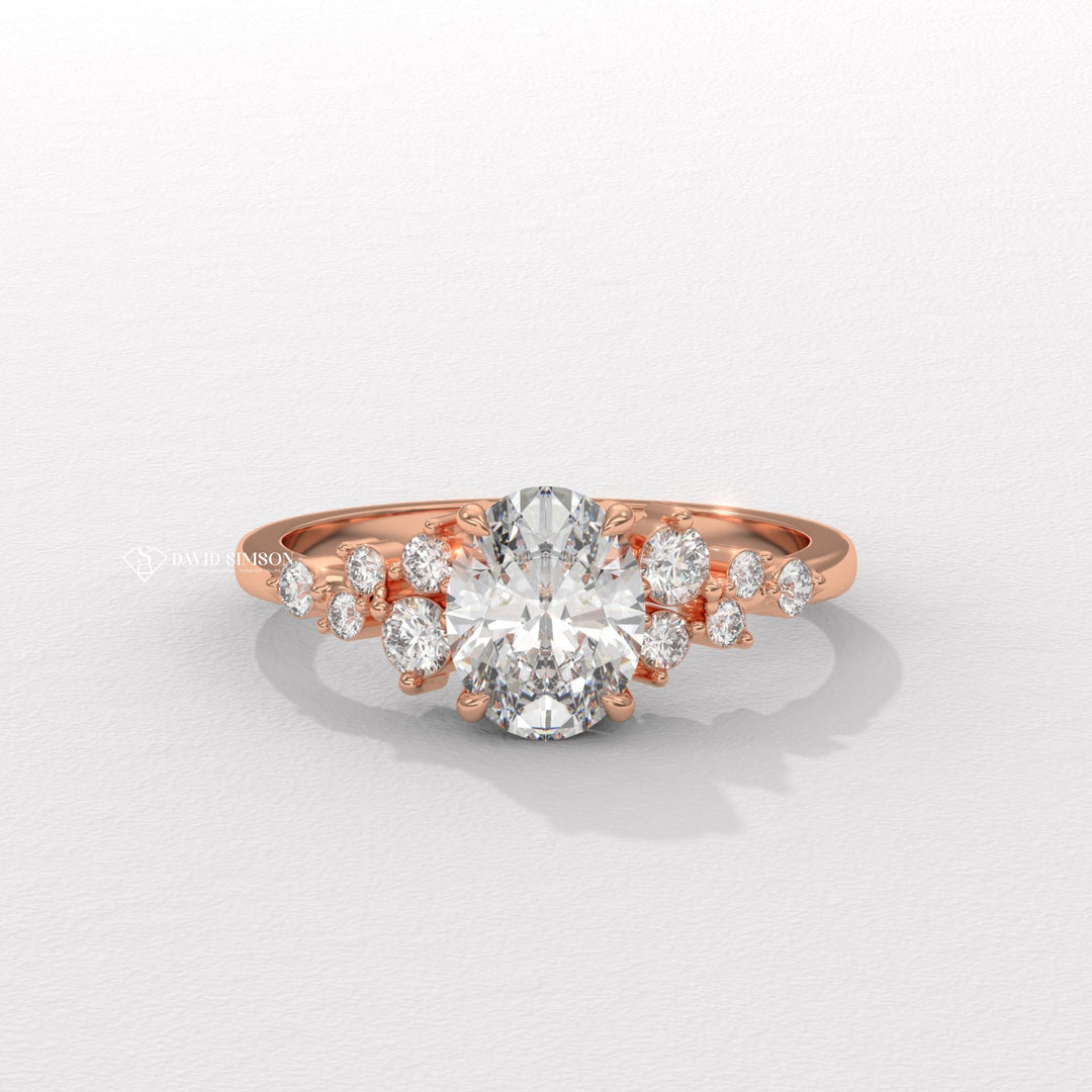 1.50CT-2.50CT Oval Moissanite Diamond Cluster Engagement Ring