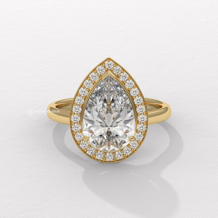 1.50CT-2.50CT Pear Channel Set Halo Moissanite Diamond Engagement Ring