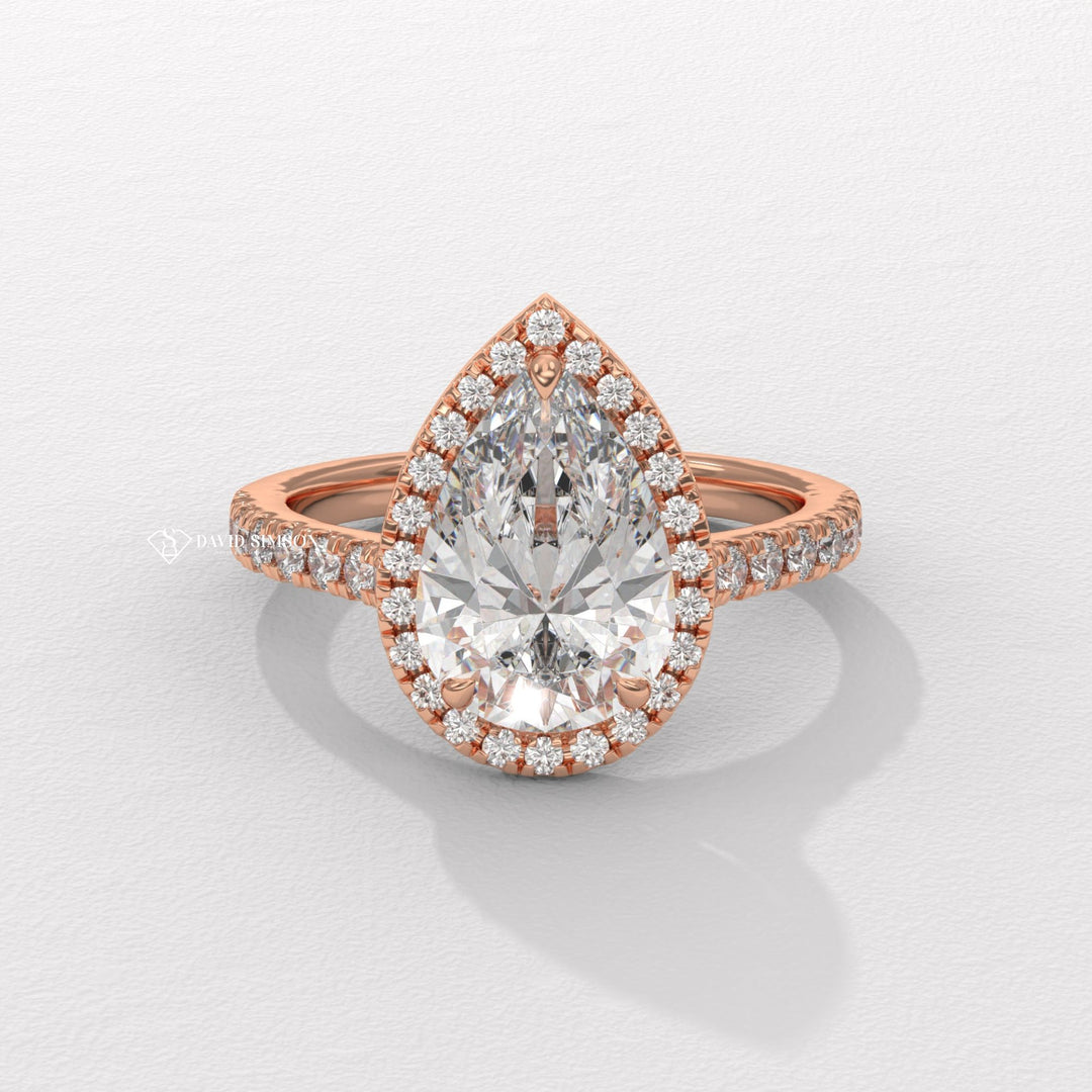 1.50CT-2.50CT Pear Moissanite Halo Diamond Bridge Set Engagement Ring
