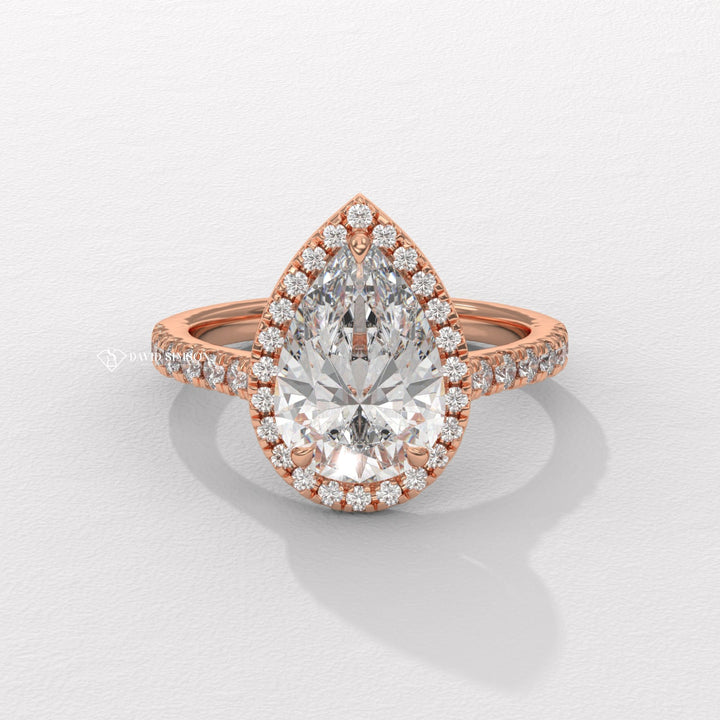 1.50CT-2.50CT Pear Moissanite Halo Diamond Bridge Set Engagement Ring