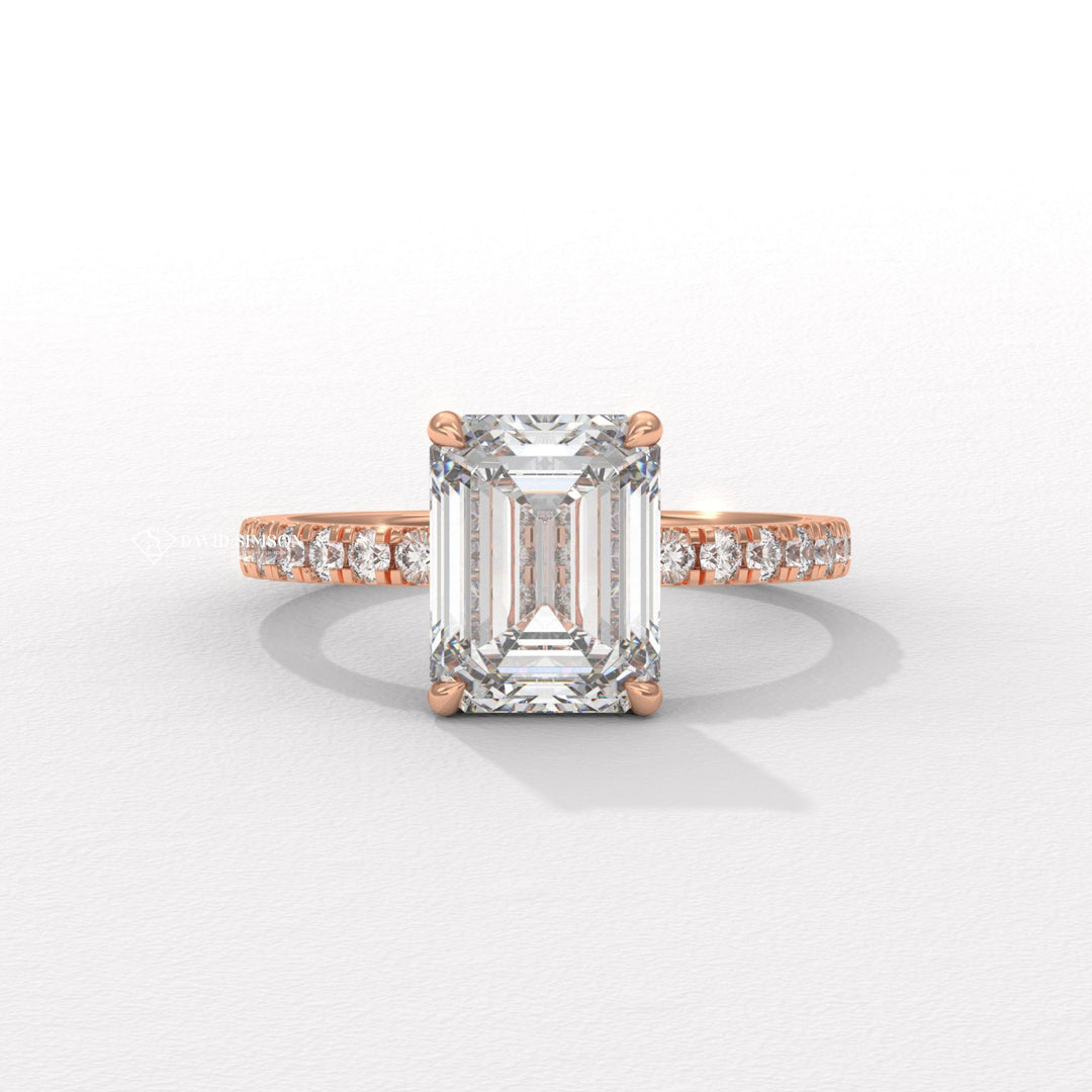 3.0CT-4.0CT Emerald Moissanite Diamond Hidden Halo Engagement Ring