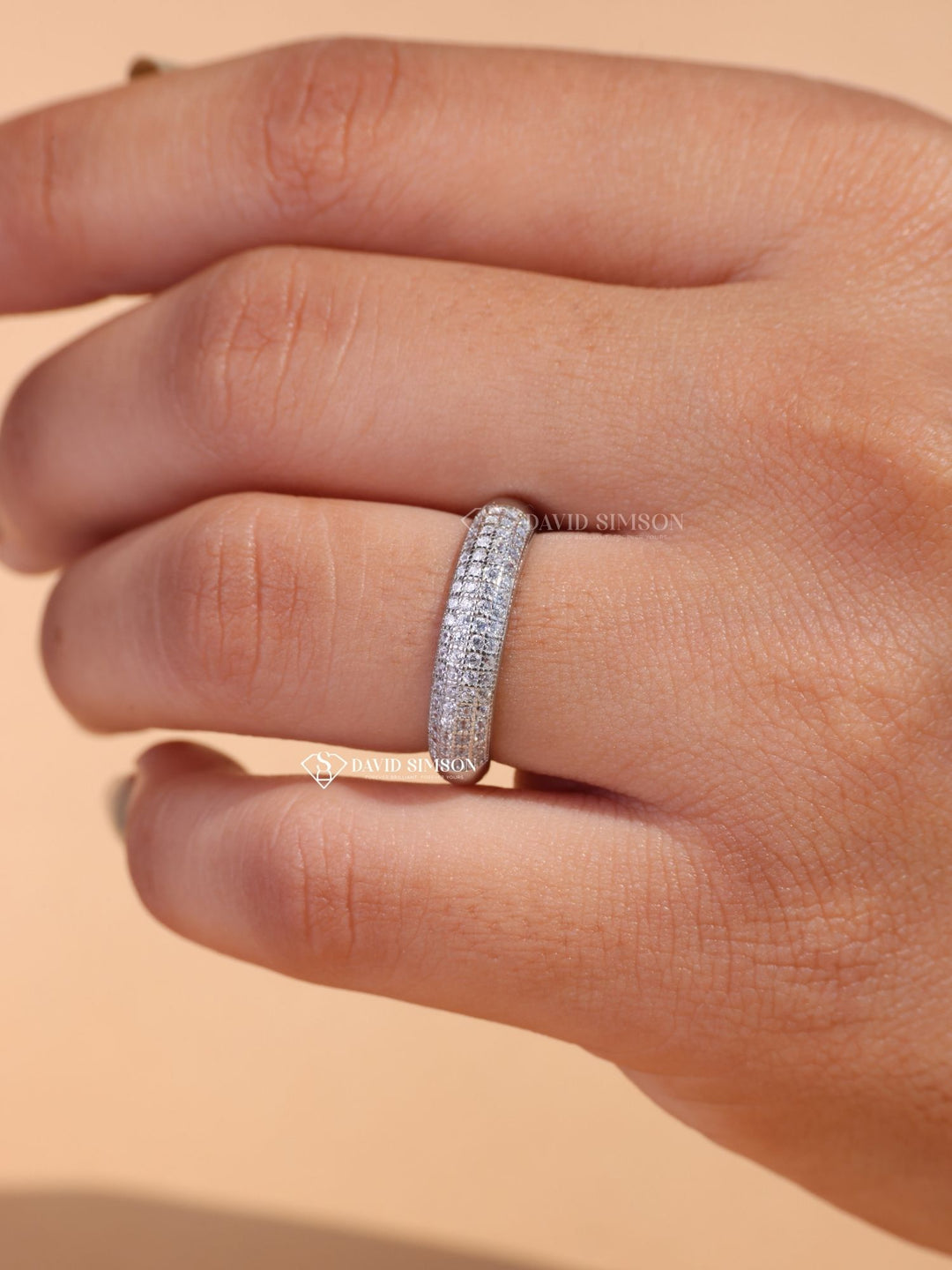 Round Cut Moissanite Half Eternity Diamond Micro Pave Wedding Band