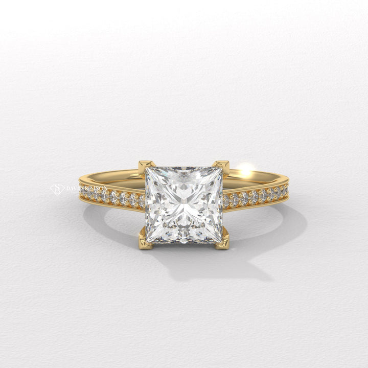 Princess side stone engagement ring, Princess cathedral engagement ring, Princess bezel engagement ring, Princess tension set engagement ring, 