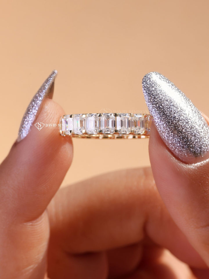 Emerald Cut Moissanite Diamond Full Eternity Wedding Band